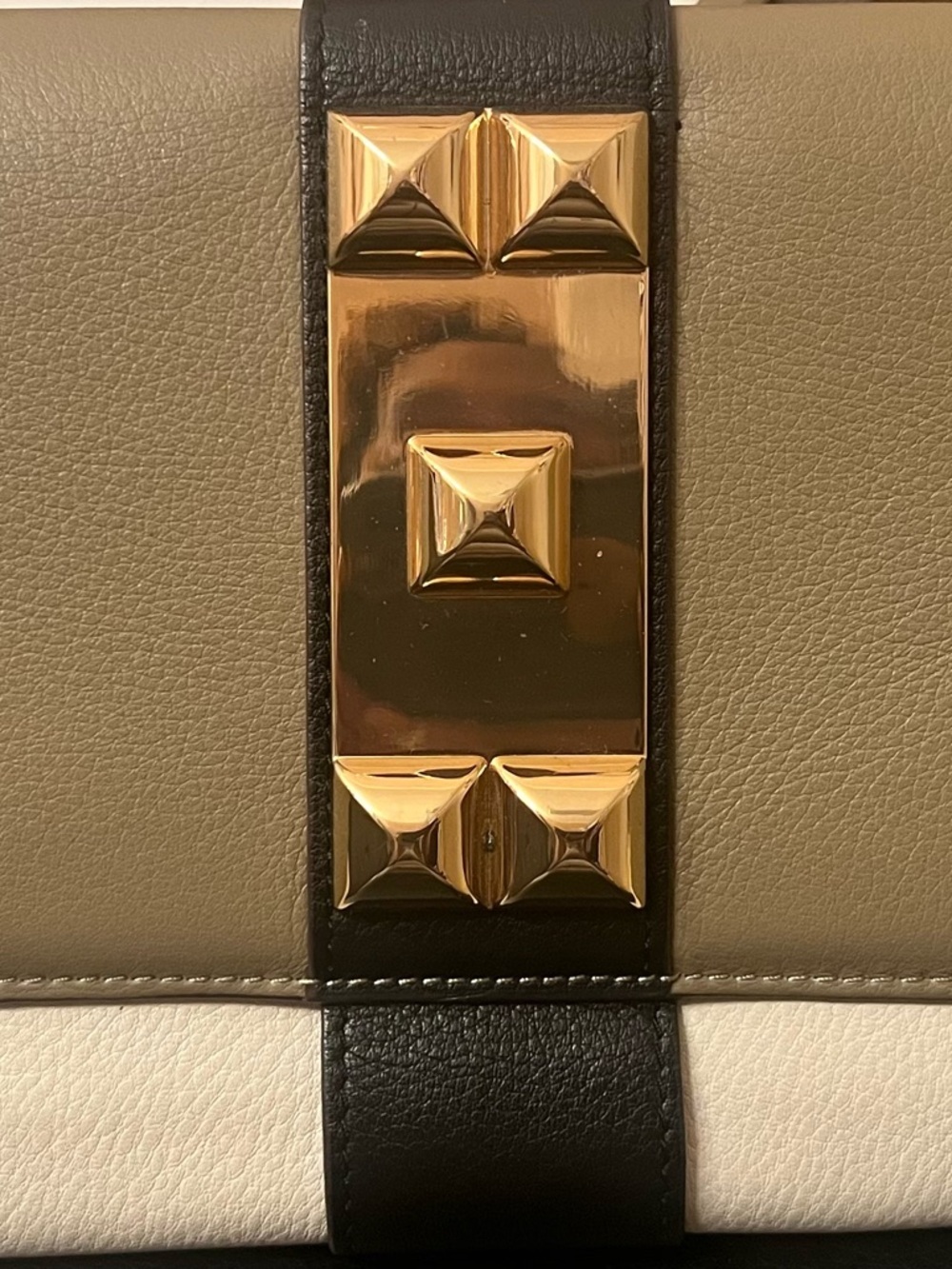Vince Camuto Olive, Black & White Leather Stud-Accent Clutch